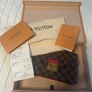 #N60288 Louis Vuitton Damier Ebene Croisette Chain Wallet-Red